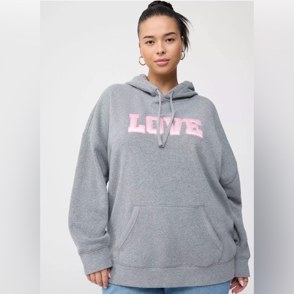 Gray Hoodie with Pink 'LOVE' Print 4X Torrid